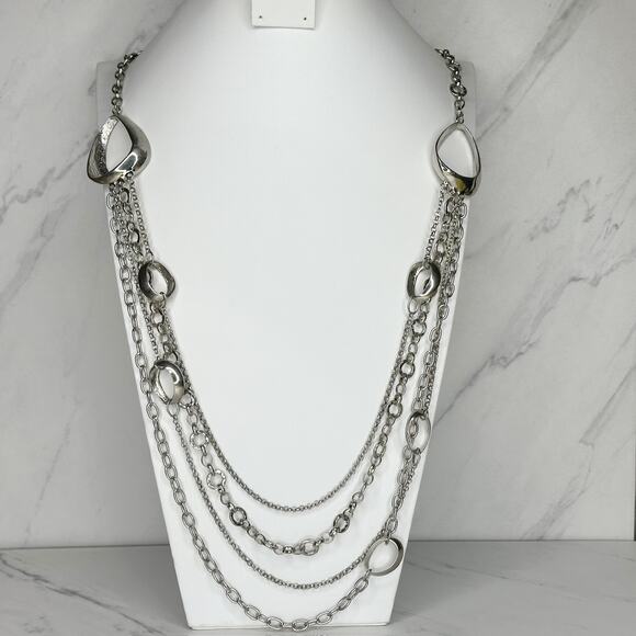 Chicos Chunky Draped Chain Link Silver Tone Statement Necklace ✨ - Picture 1 of 10